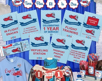 レトロ航空会社バースデーパーティーバンドル（1～4歳対象、デジタルファイル）