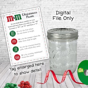 M&M Kerstgedicht Cadeaukaartje voor doe-het-zelfcadeaus, downloadbaar pdf-bestand