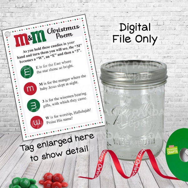 M&M Christmas Poem Gift Tag for DIY Gifts Downloadable PDF File