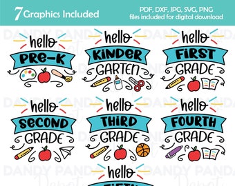 Hello pre-k, kindergarten, first - second - third - fourth - fifth grade Back to School Digital Graphic png jpg pdf svg dxf