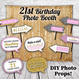 21st Birthday Photo Booth Props Digital File DIY png jpg pdf