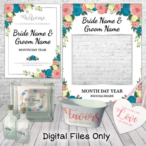 Wedding Ceremony and Reception Bundle- Welcome Sign - Photo Frame Sign - Sand Ceremony - Party Favors - Ring Bearer Sign Digital Files