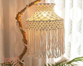 cobud Handwoven Macrame Lampshade Folk-Custom Hanging Lamp Decoration,Shooting Props Hand-Knitted Lampshade for Bedroom Wedding Living Room high Grade