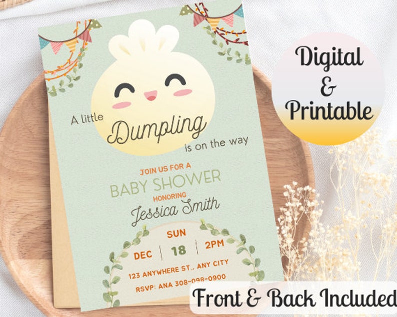 Little Dumpling Baby Shower Invitation Neutral Color Bao Baby Etsy
