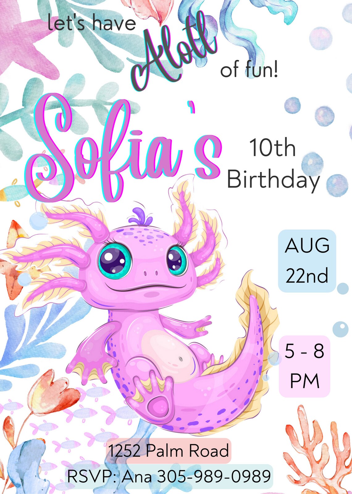 Cute Axolotl Invitation Axolotl Birthday Party Invite - Etsy UK