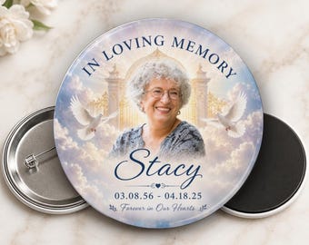 Custom Memorial Photo Button or Magnet Serenity Sky  – Personalized Photo Elegant Funeral Keepsake