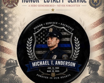 Personalized Police Memorial Button or Magnet - Thin Blue Line Funeral Keepsake