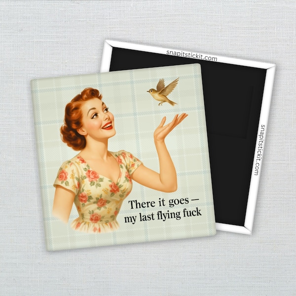 There Goes My Last Flying - Sarcastic Retro Women Magnet: Funny Fridge Decor, Sassy Gag Gift