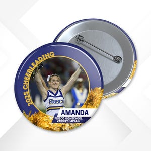 Custom Cheerleader Photo Pin: Team Spirit Button, Cheer Gifts