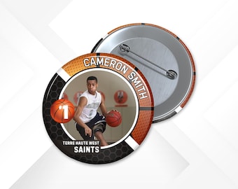 Personalized Basketball Photo Pin: Team Spirit Button, Senior Night Gift