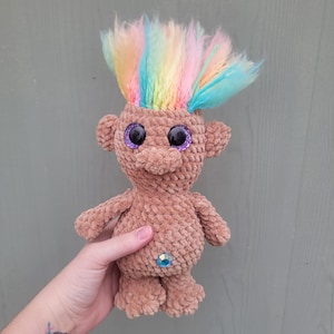 Crochet Troll Doll: Retro Toy Plush with Rainbow Hair