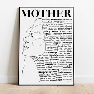 MOTHER Digital Print, DIGITAL DOWNLOAD, Vogue Inspired, Mother&#39;s Day, Gift For Mom, Black and White, Printable, Wall Art, Minimal, Modern