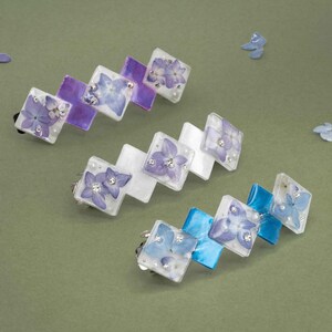 Real Hydrangea Pressed Barrette Clip with Real Dried Flower, Pearls and Crystals | Custom Color Available