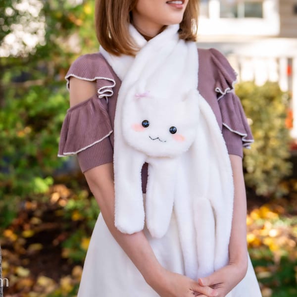 Custom Kitty Cat Shape Scarf: Cozy Soft & Cuddly Warm Fleece Muffler. Kawaii Neko Cute Gift for Adults, Kids, Babies, Cat/Anime Lovers