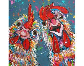 5D diamond painting painting - Chickens Rooster Gockel 30 x 30 cm