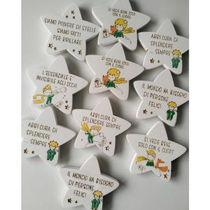 Magnete calamita Piccolo Principe, stelle in polvere di ceramica con frase motivazionale, bomboniera segnaposto per battesimo e comunione