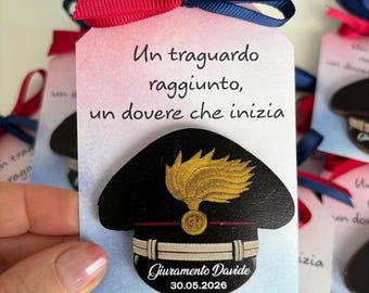 Bomboniera Carabiniere Personalizzata Giuramento Pensionamento, Magnete Cappello Legno, Segnaposto Forze dell’Ordine, Ricordino