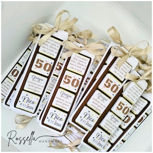 Segnaposto bomboniera con cioccolatini personalizzati per compleanno 50 anni, gadget o regalo fine festa, fatto a mano