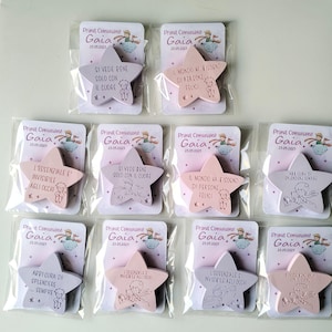 Segnaposto Piccolo Principe, cartoncini personalizzati per battesimo e comunione con stellina calamita con frasi motivazionali, rosa, lilla