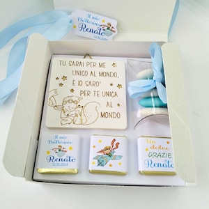 Bomboniere Piccolo Principe, quadretto battesimo con scritta, con scatola, confetti e cioccolatini personalizzati, comunione e compleanno