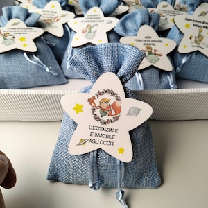 Bomboniere Piccolo Principe, sacchetti portaconfetti con magnete in legno personalizzato, battesimo, comunione e cresima, segnaposto