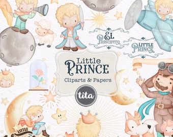 Little Prince Clip Arts and Papers, Cute Illustrations, Kids Party Themed Prince, El principito, Prince theme