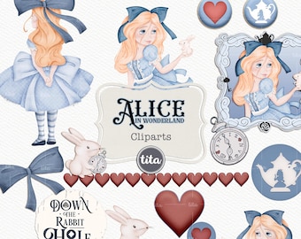 Alice In Wonderland Watercolor cliparts, teen Alice cliparts, alice themed party