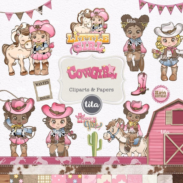 Cow Girl Clipart, Infant Party, Cowboy Clipart, Illustrations et documents, Images imprimables