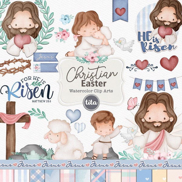 Christian Easter Watercolor Clip arts, Easter Png, Illustrations and papers, Jesus Clip Arts