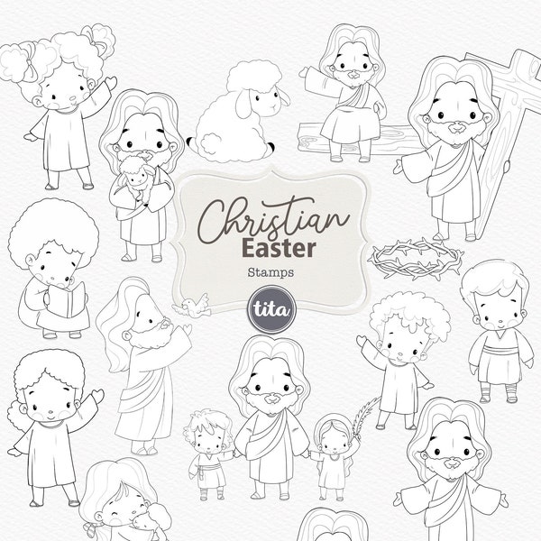 Jesus Easter Stamps Cliparts, Stamps for Coloring, Christian Illustrations, Jesus Cliparts