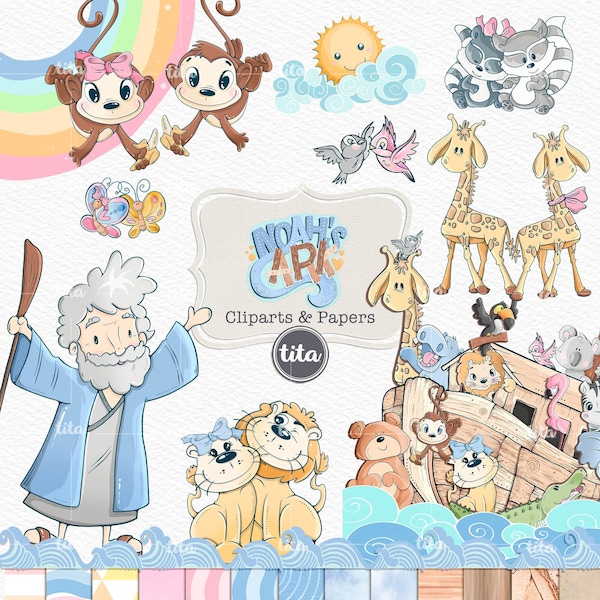 Noah's Ark Cliparts, Illustrations religieuses et papiers, Animaux mignons