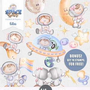 Astronauts Clipart, Space Babys Illustrations & Papers, Watercolor Cute Cliparts