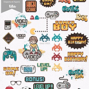 Game Boys Clip Arts, Illustrations & Papers, Little Boys Playing Video