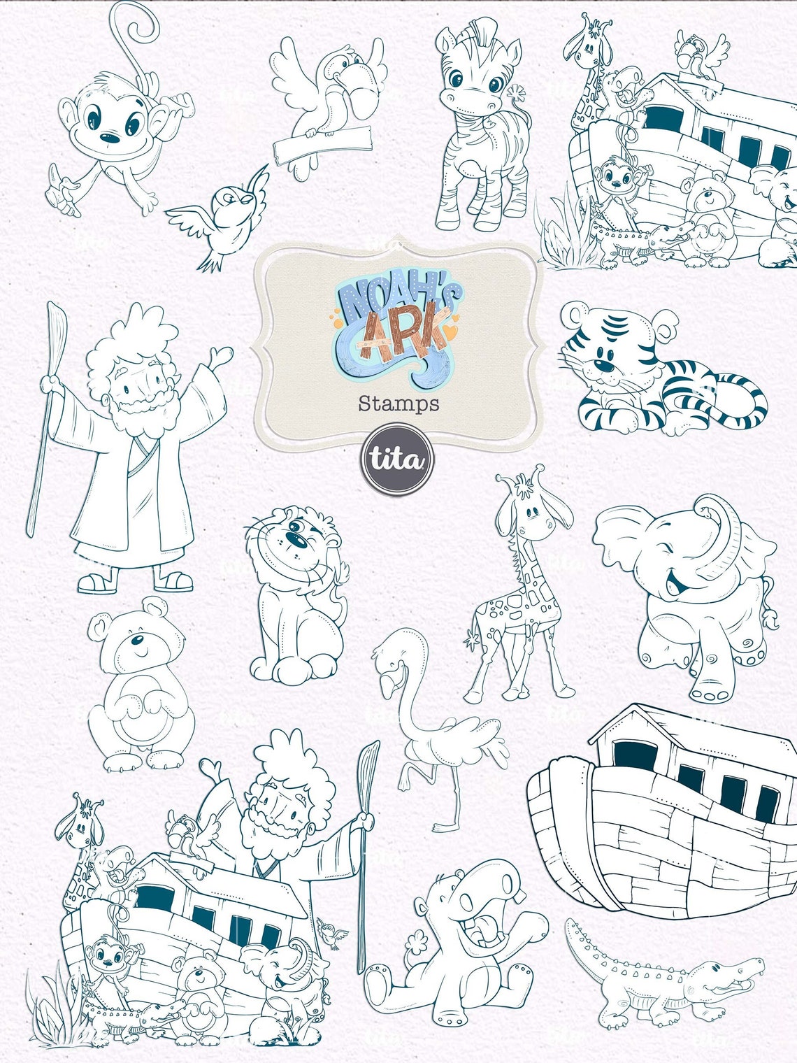 Noah's Ark Cliparts Stamps Illustrations and Papers Cute - Etsy