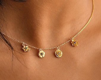 14K Gold Filled Birth Flower Necklace: Personalized Family Bouquet