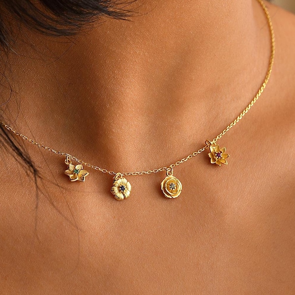 14K Gold Filled Birth Flower Necklace: Personalized Family Bouquet