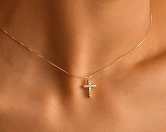 Dainty 14K Gold Cross Necklace: Religious Jewelry Gift