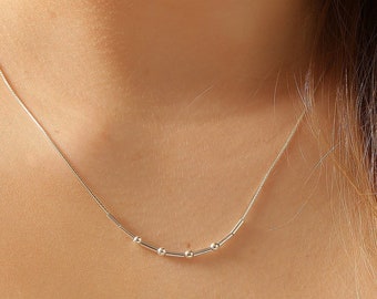 Custom Morse Code Necklace, Morse Code Jewelry, Silver Morse Code, Hidden Message Necklace, Birthday Gift, Gold and Rose Gold, HX06
