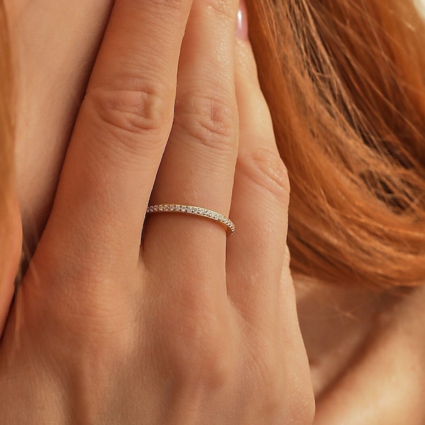 14K Gold Wedding Band, Eternity Ring, Engagement Ring, Wedding Jewelry, Anniversary Gifts, Bridesmaid Gift, OZC90