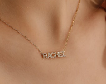 Dainty Pave Name Necklace, Custom Diamond Name Necklace, Personalized Jewelry, Bridesmaid Gifts, Birthday Gifts, QA43