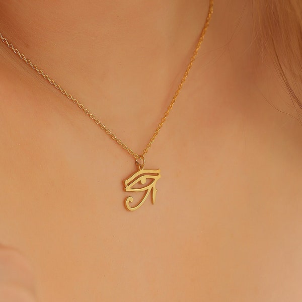 Minimalist Spiritual Necklace, Ra Eye Pendant, Protection Jewelry, Eye of Horus Necklace, Gift For Her, Birthday Gift, Silver and Gold, QA19