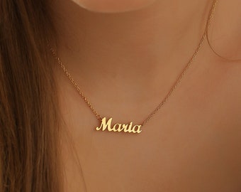 14K Gold Name Necklace, Necklace for Women, Minimalist Cute Name Pendant, Personalized Jewelry, Mom Birthday Gift, Bridesmaid Gift, QA03