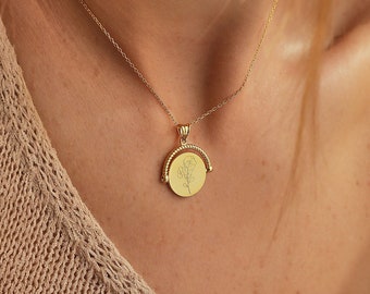 14K Gold Fidget Necklace, Birth Flower Necklace, Custom Anxiety Necklace, Bridesmaid Gift, Birthday Gift, QA65