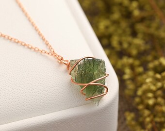 14K Gold Authentic Moldavite Necklace Moldavite Pendant Genuine