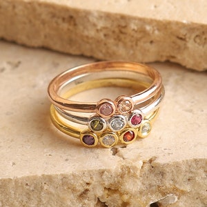 Dainty Birthstone Ring: 14K Gold & Sterling Silver Stacking Ring