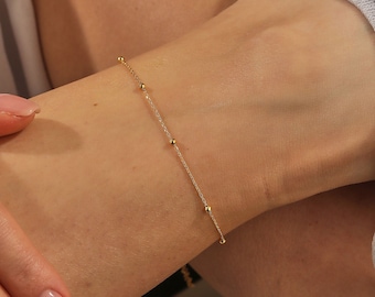 14K Gold Chain Anklet, Tiny Bead Chain, Anklet for Women, Super Cute Gold Chain, Gift for Women, Birthday Gift, QA109