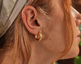 Gold Hoop Earrings, Anti Tarnish Waterproof Hoops, 10mm, 15mm, 20mm, Thin Hoops, Bridesmaid Gift, Gift for Her, OZC15