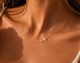 Dainty Sideways Cross Necklace, Layering Faith Necklace, Christian Gifts, QA469