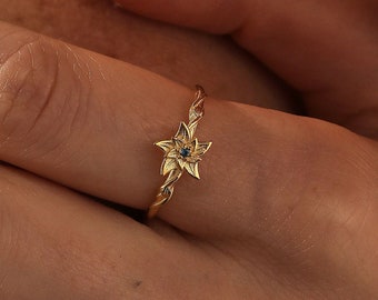 14K Gold Birthstone Ring: Custom Floral Design, Meaningful Jewelry