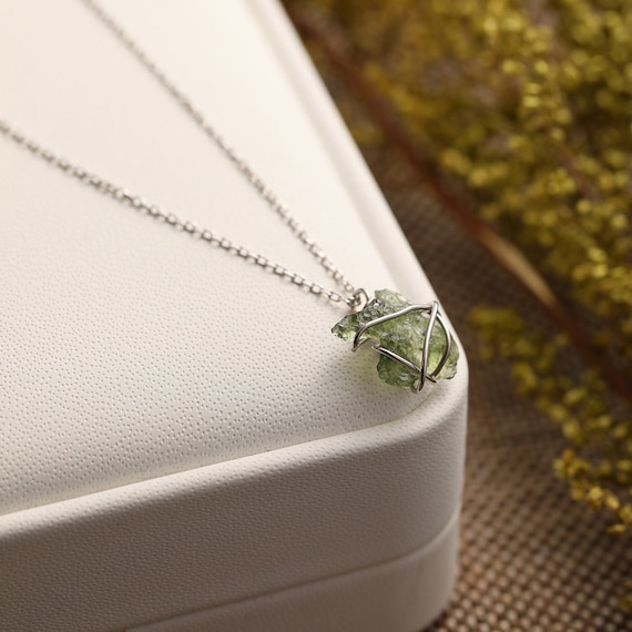 Moldavite Necklace Silver Genuine Moldavite Pendant Crystal